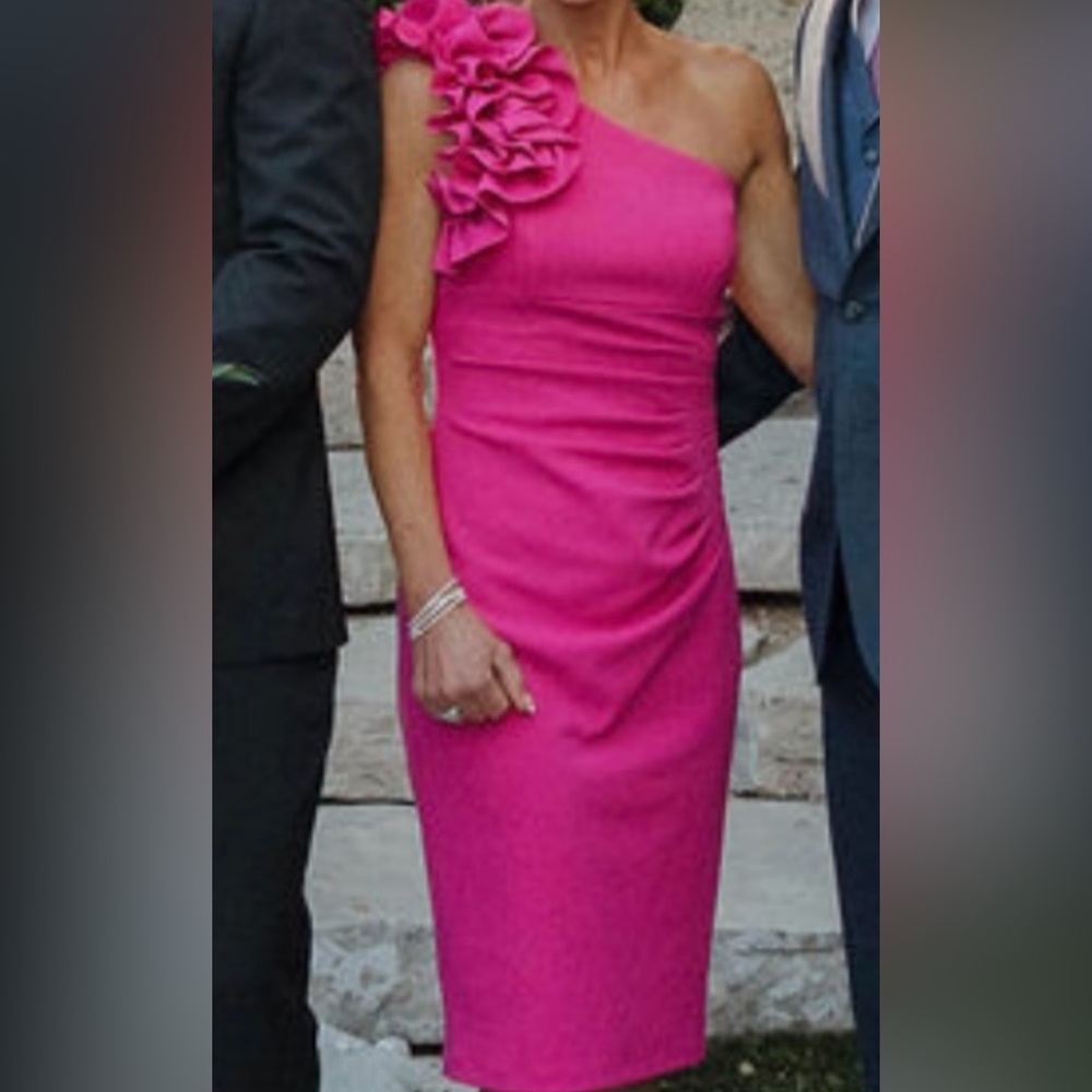 Xscape One Shoulder Fuchsia Dress